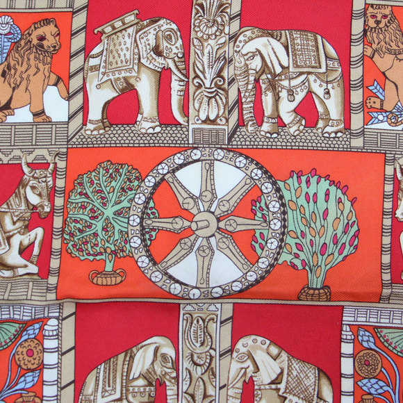 HERMES Hermes Carre 45 TORANA Silk Print Scarf Muffler Red Women's - Picture 3 of 6